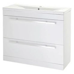 Nuie - 1000 x 400mm Floor Standing Mid Edge Basin & Cabinet - Gloss White - VTFE1000 - Freestanding Vanity Unit