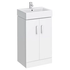Nova Vanity Sink With Cabinet - 450mm Modern High Gloss White (Flat Packed) | Freestanding Vanity Unit