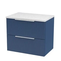 Venice Fluted 600mm Blue Wall Hung Vanity Unit with White Worktop & Chrome Handles