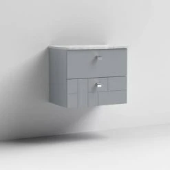 Venice Abstract 600mm Grey Wall Hung Vanity Unit with 2 Drawers, Grey Worktop & Chrome Handles -Vanity Units Shop VWH6GREGRE D1 460