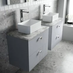 Venice Abstract 600mm Grey Wall Hung Vanity Unit with 2 Drawers, Grey Worktop & Chrome Handles -Vanity Units Shop VWH6GREGRE D2 460