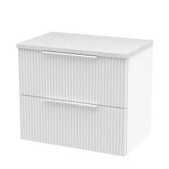 Venice Fluted 600mm White Wall Hung Vanity Unit - 2 Drawers with White Worktop & Chrome Handles