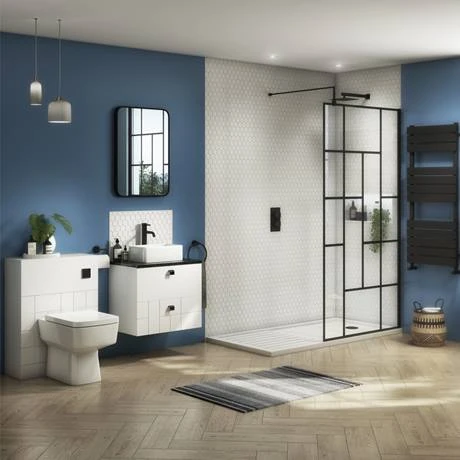 Venice Abstract 600mm White Wall Hung Vanity Unit with Black Worktop & Matt Black Handles - 2 Drawers 6 Venice Abstract 600mm White Wall Hung Vanity Unit with Black Worktop & Matt Black Handles - 2 Drawers - Image 6