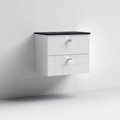 Venice Abstract 600mm White Wall-Hung Vanity Unit - 2 Drawers with Black Worktop & Chrome Handles 8 Venice Abstract 600mm White Wall-Hung Vanity Unit - 2 Drawers with Black Worktop & Chrome Handles -Vanity Units Shop VWH6WHIBLK D2 460