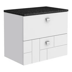 Venice Abstract 600mm White Wall-Hung Vanity Unit - 2 Drawers with Black Worktop & Chrome Handles