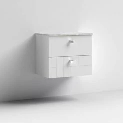 Venice Abstract 600mm White Wall Hung Vanity Unit with 2 Drawers, Grey Worktop & Chrome Handles -Vanity Units Shop VWH6WHIGRE D1 460