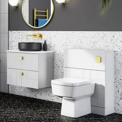 Venice Abstract 600mm White Wall Hung Vanity Unit with 2 Drawers, White Worktop & Brushed Brass Handles 9 Venice Abstract 600mm White Wall Hung Vanity Unit with 2 Drawers, White Worktop & Brushed Brass Handles -Vanity Units Shop VWH6WHIWBB d4 460