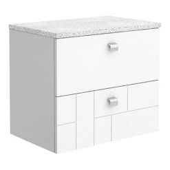 Venice Abstract 600mm White Wall Hung Vanity Unit with 2 Drawers, White Worktop & Chrome Handles